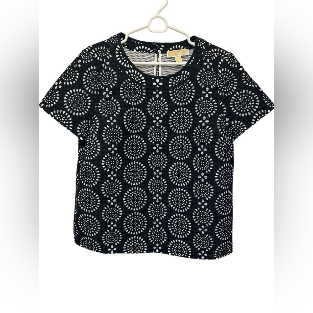 NWOT $125 Michael Kors Black White Perforated Laser Cut Shirt Top